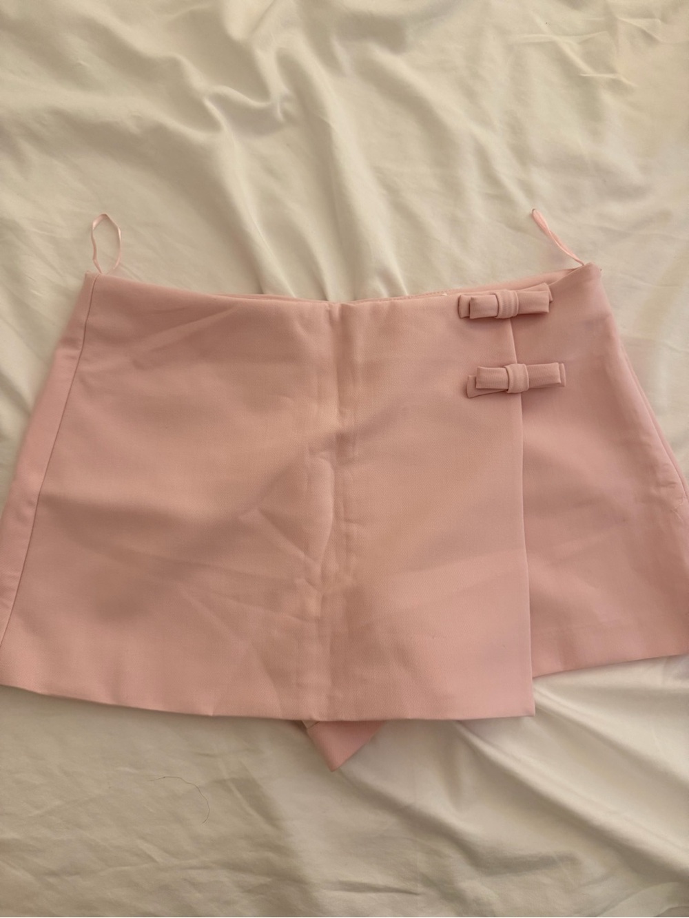 Zara Light Pink Wrap Skort with Bow Accents